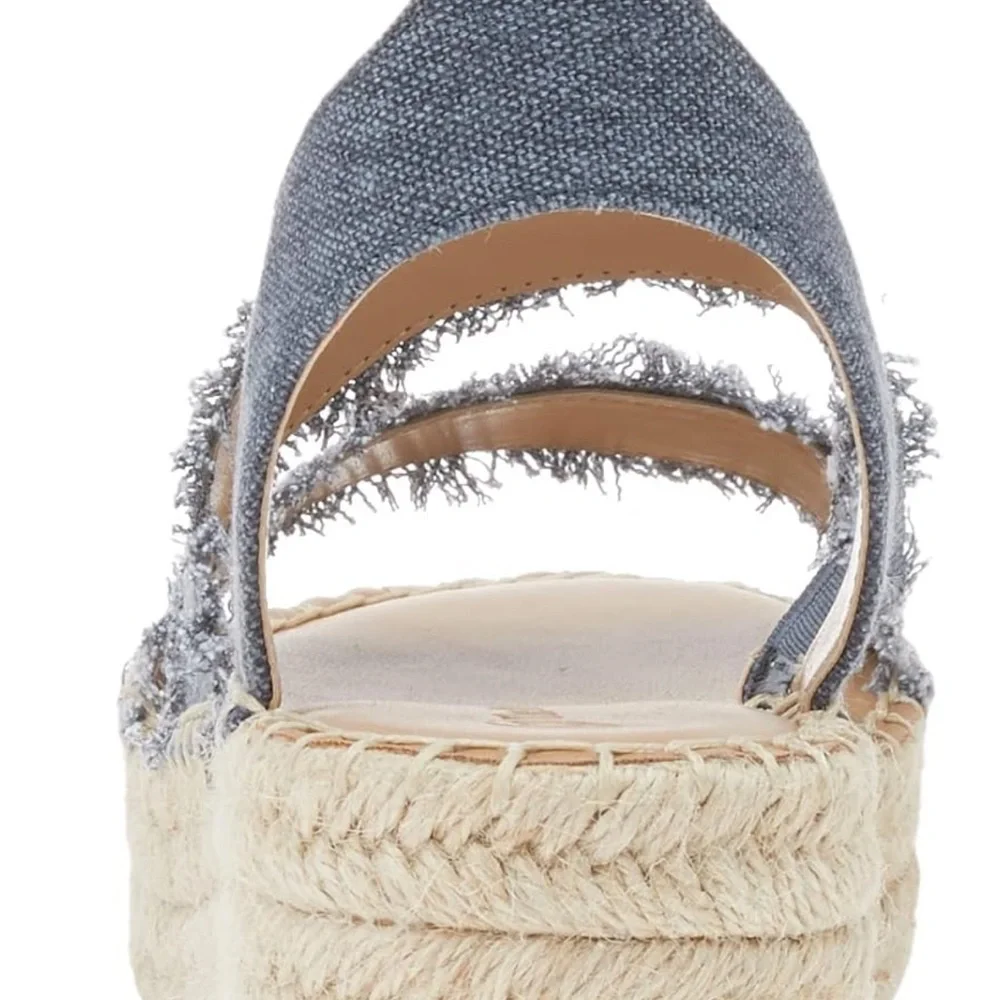 Casual Frayed Blue Espadrille Sandals The Drop - Picture 3 of 7
